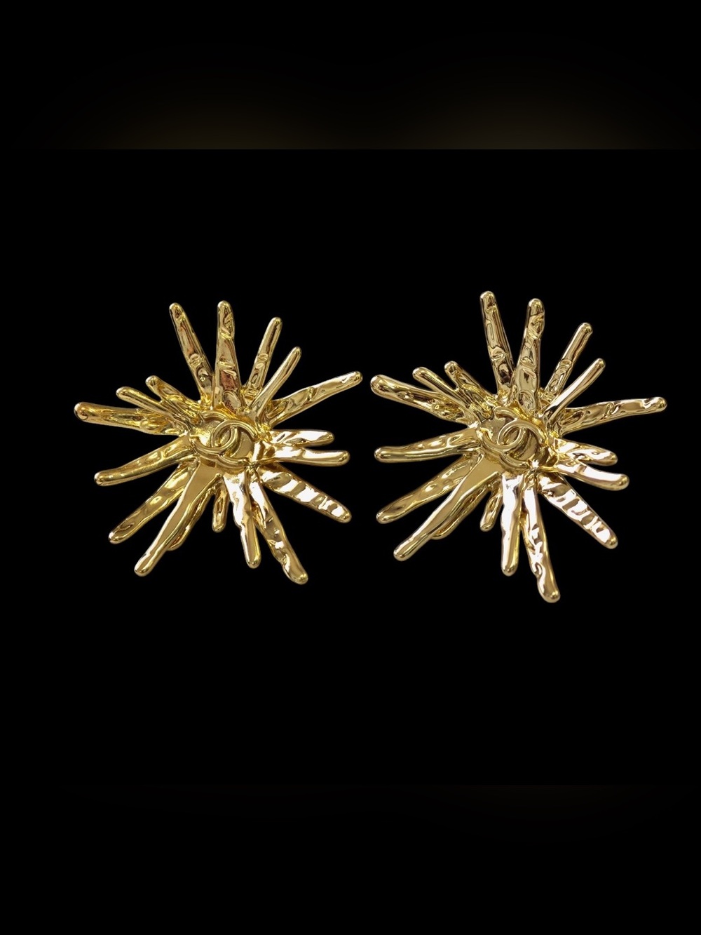 Double C Starburst 🌟 Gold-Tone Post Back Stud Earrings